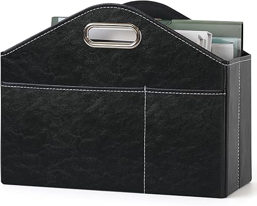 Miniatura 1 de Estante plegable de piel sintética para revistas, con asa, para guardar libros de periódicos, organizador de carpetas de archivos para el hogar u