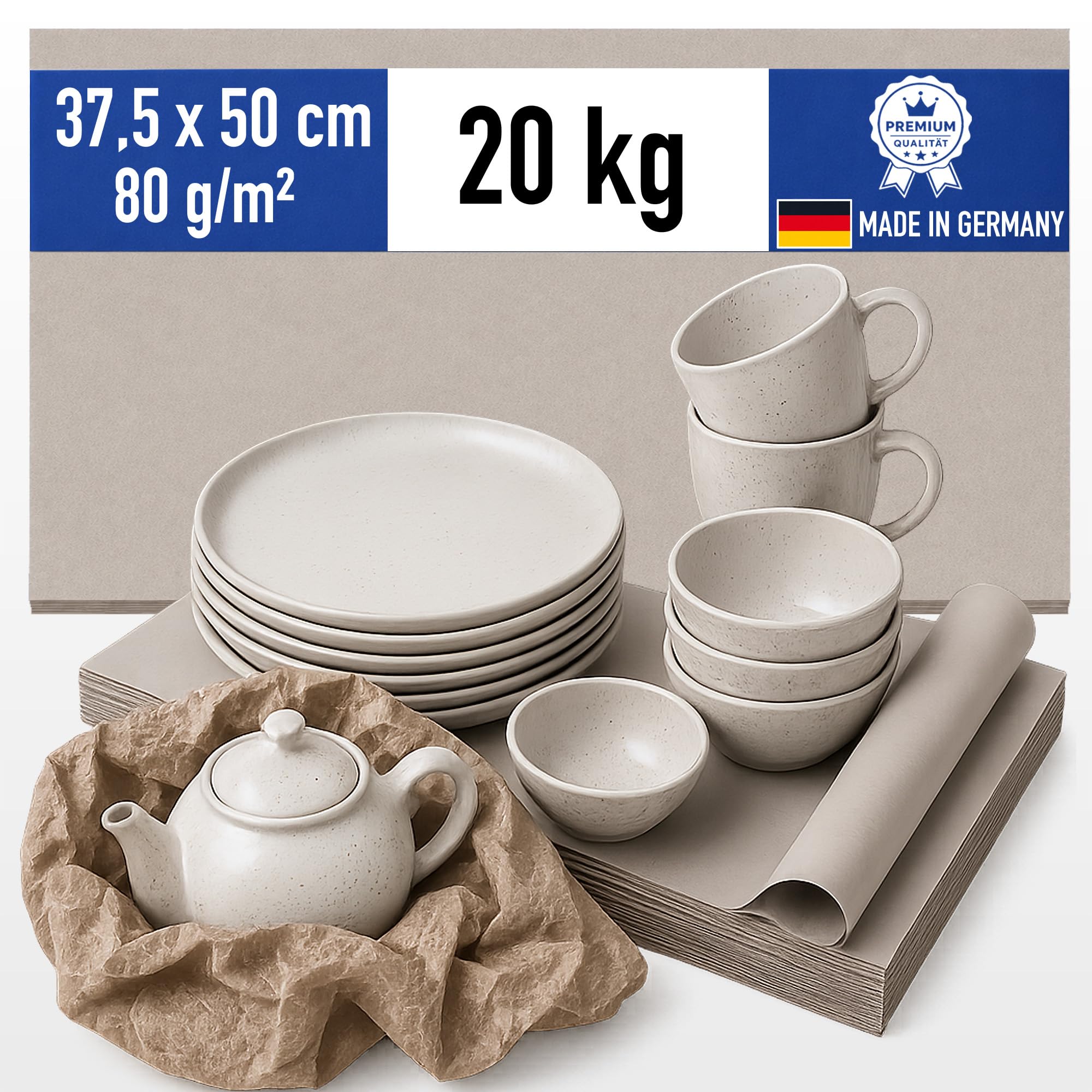 Schrenzpapier Packpapier 37,5 x 50cm 80g/m² 1300 Bogen für Umzug & Versand - Füllmaterial & Verpackungsmaterial - 100% Recycling - 20 kg
