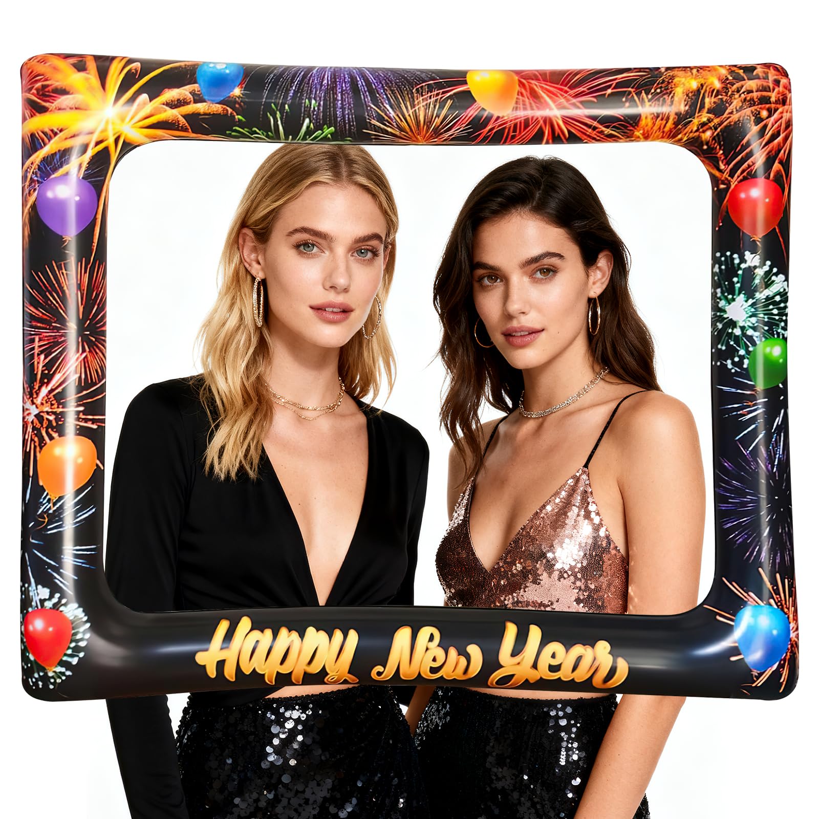 Wlleoaa Black Colorful New Year Photo Booth Frame, Inflatable Photo Booth Frame Props, Inflatable Selfie Frames, Happy New Year Blow Up Photos Booths Props, New Years Eve Decorations 2026, For New Years Eve Party