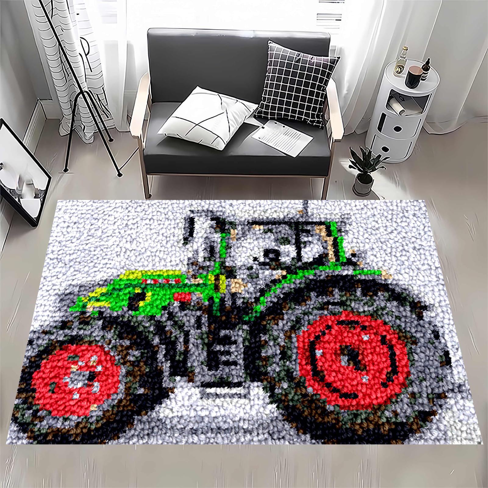MXOUAJ 90 x 120 cm Latch Hook Rug Kits for Adults, Rug Making Kits for Adults, Printed Canvas Tapestry Kits Embroidery Kits, DIY Crochet Yarn Floor Cushion Crochet Large Hook for Home Decoration