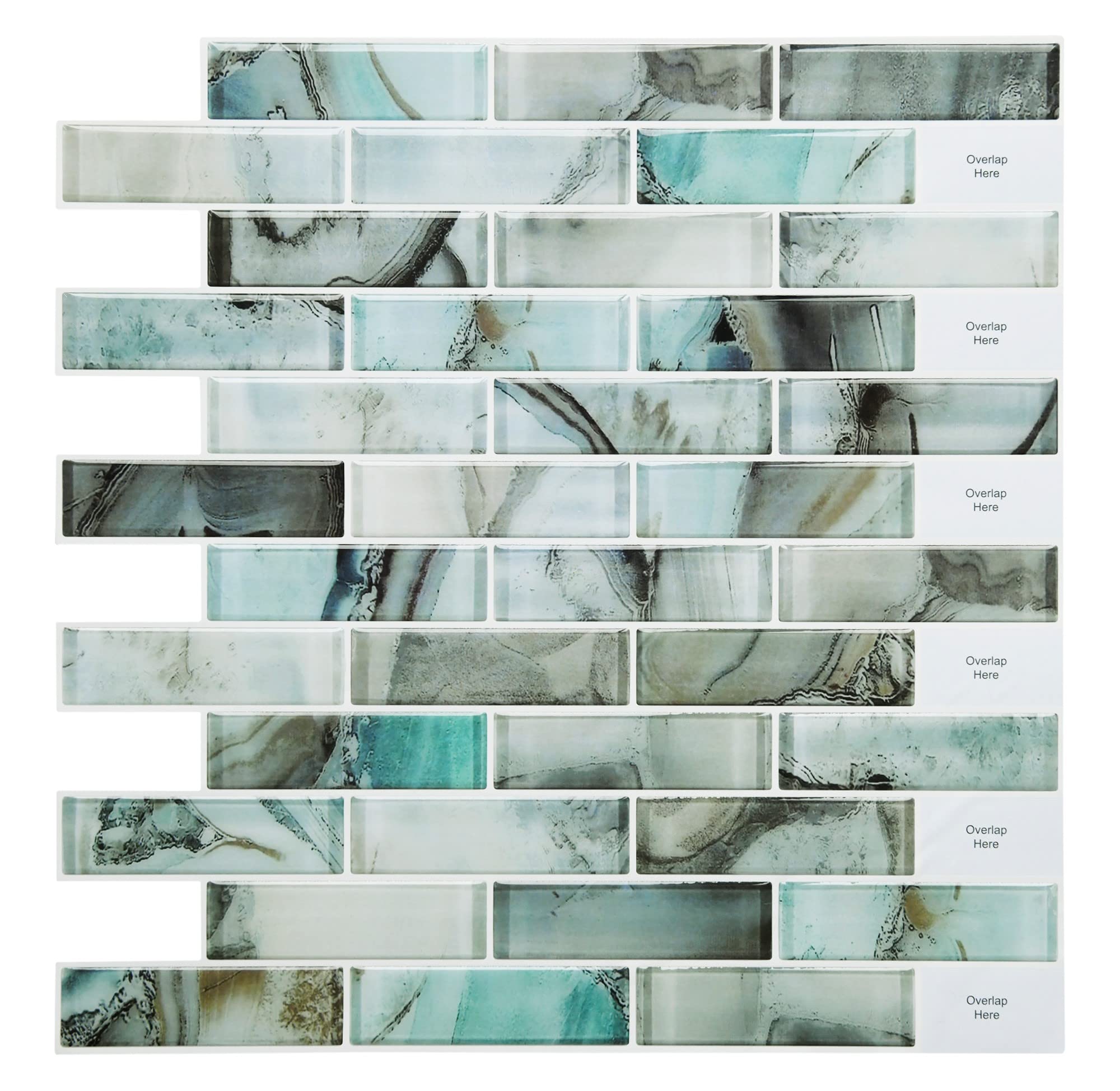 YOFUNSelf-Adhesive Kitchen Backsplash, 10-Sheet Peel and Stick Back Splash Marble Look Decorative Tiles 12"x12"