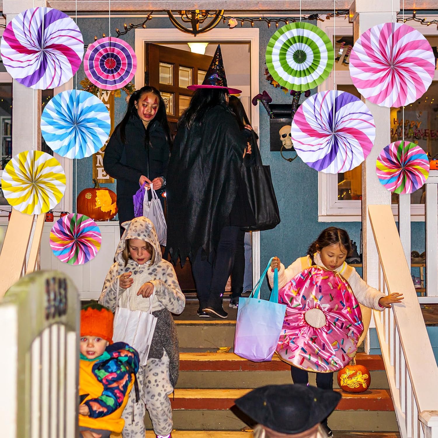 Outus Hanging Paper Fans Decorations Candy Party Classroom Decoration Colorful Peppermint Candy Paper Fan Ceiling Wall Garland for Candyland Themed Birthday Party Supplies(27 Pcs,Classic)