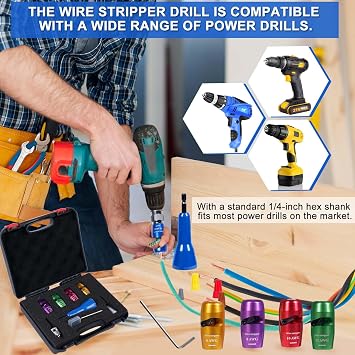 Wire Stripper for AWG, Wire Twister Tool for Drill, 14-12-10-8 Gauge Universal Electric Wire Stripping and Twisting Tool Set Cable Quick Stripping Tool with 25PCS Wire Connectors Nuts