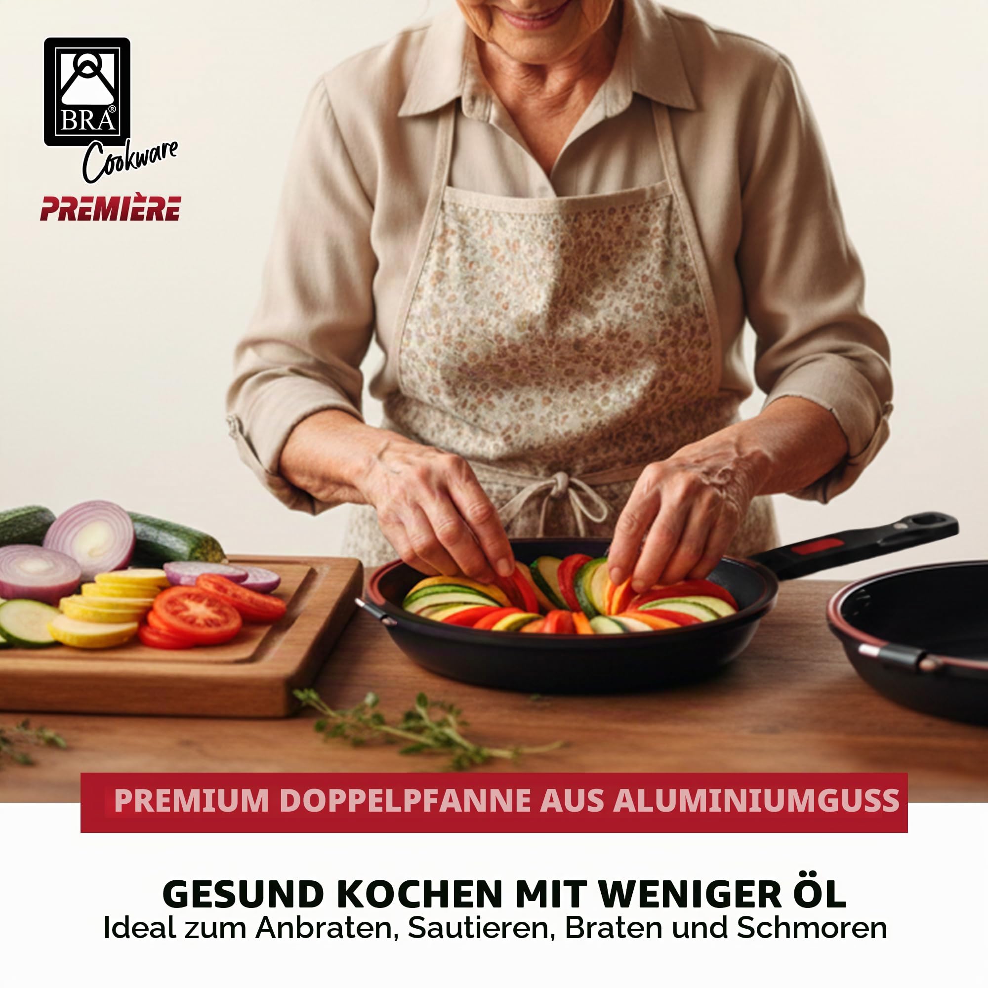 BRA Dupla Premiere | Doppelte Kartoffel-Omelette-Bratpfanne, 24 cm Durchmesser, Aluminiumguss, dreifache Antihaftschicht, 100% PFOA-frei, für alle Herdarten
