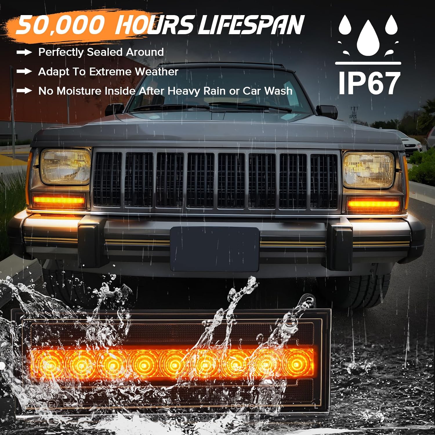 Front Turn Signal Corner Marker Lights Compatible with Cherokee XJ 1984-1996 for Comanche MJ 1986-1992 for Wagoneer 1984-1990 Sequential Turn Signal Lights,Daytime Running Lights Smoked Lens