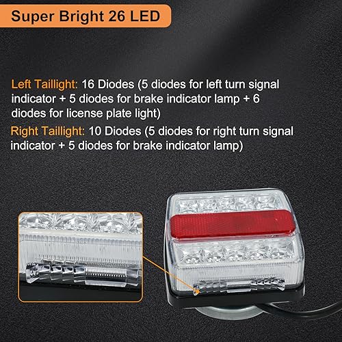 Miniatura 6 de BLACKHORSE-RACING Kit de luz LED magnética para remolque, 2 luces LED universales para remolque, luz de giro de freno de funcionamiento, IP68