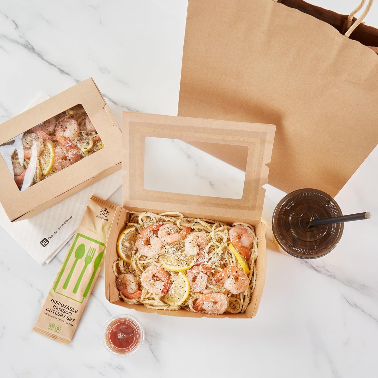 Restaurantware-Cafe Vision 42 Ounce To Go Boxes, 200 Take Out Food Containers With Window - Hinge Lock, No Grease, Kraft Paper Lunch Boxes, Disposable, For Lunch Or Desserts