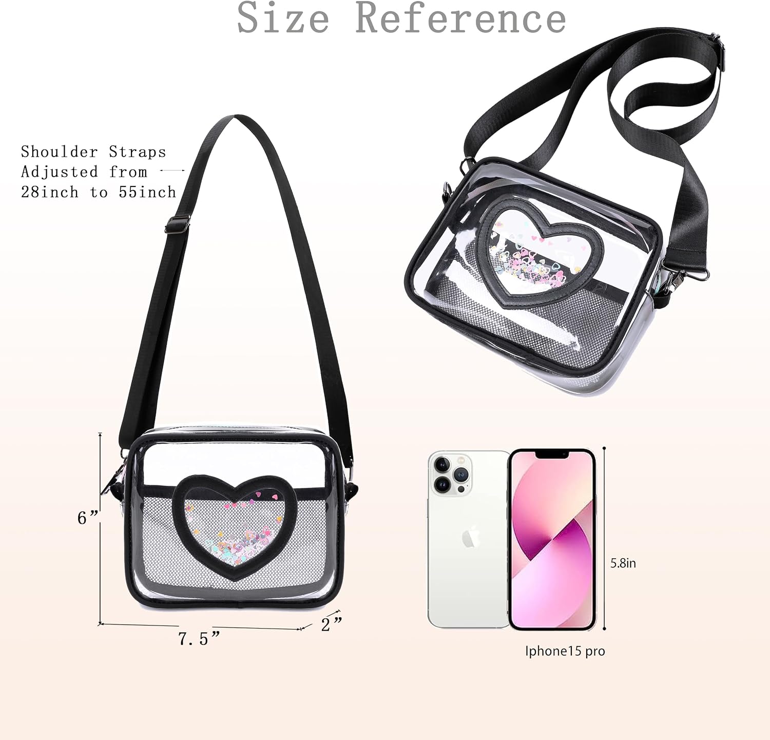Clear Cross body Bag for Women Girls Stadium Approved Kids Purse Heart Shaped Toddlers Wallet Small Box Coin Pouch image 3