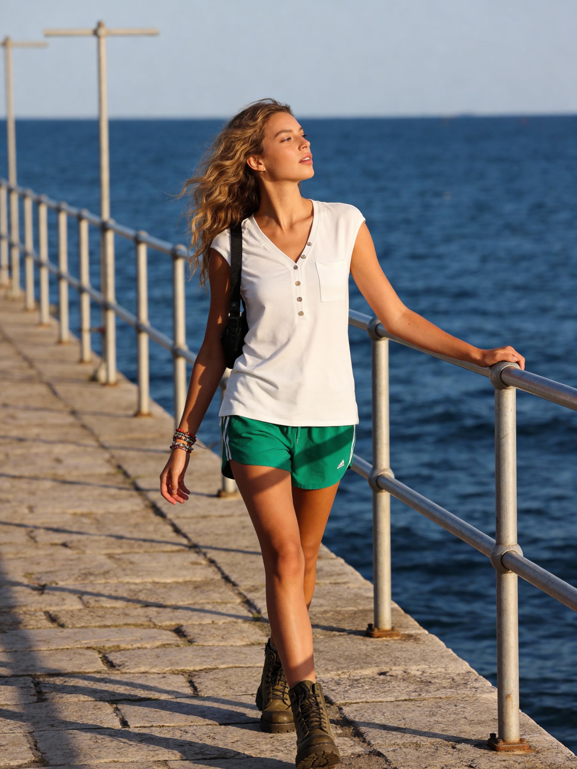 Gyabnw Camiseta Mujer Cuello V sin Mangas Blusa Verano Ligera Suave y Transpirable con Bolsillo para Trabajo y Tiempo Libre