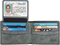 Vista 60 de HIMI - Cartera elegante de cuero auténtico para hombre, con bloqueo de interferencia de radiofrecuencia (RFID), con 2 ventanas para identificación