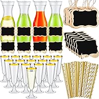 Didaey 74 Pcs Mimosa Bar Supplies: 34oz Plastic Carafes with Lids, Gold Rim Flutes, Straws & Chalkboard Tags for Parties