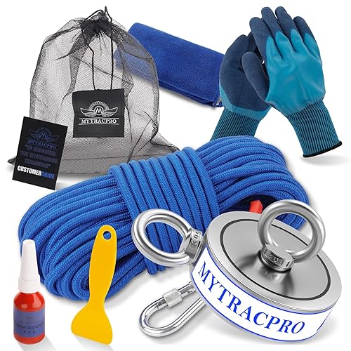 Miniatura 29 de Kit de pesca con imán, imanes de pesca de 600 libras con cuerda de nailon de 65 pies, imán de neodimio de una sola cara para recuperar en Rive Azul