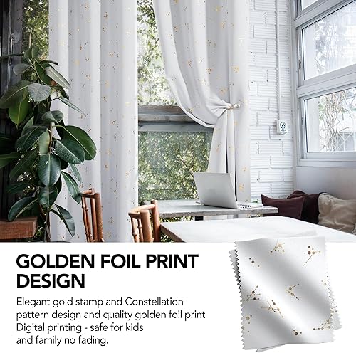 Miniatura 7 de Deconovo - Cortinas blackout con patrón de constelación, estampado metálico, ojales y bloqueo de luz para ventana de sala, 2 paneles