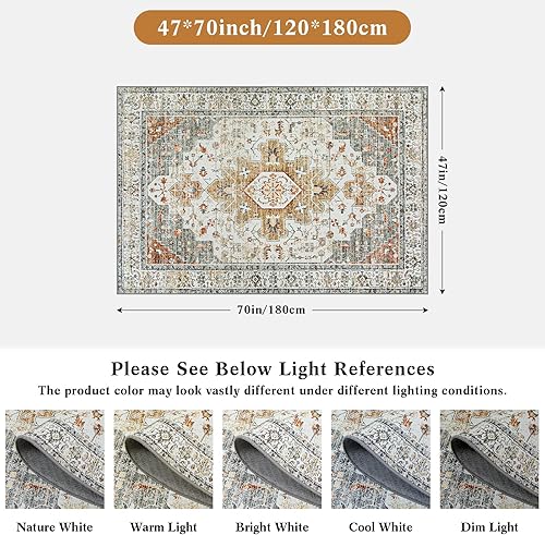 Vista 187 de Moynesa Alfombra de pasillo ultrafina lavable, vintage, de 2 pies 6 x 8 pulgadas, antideslizante, resistente a las manchas, resistente a