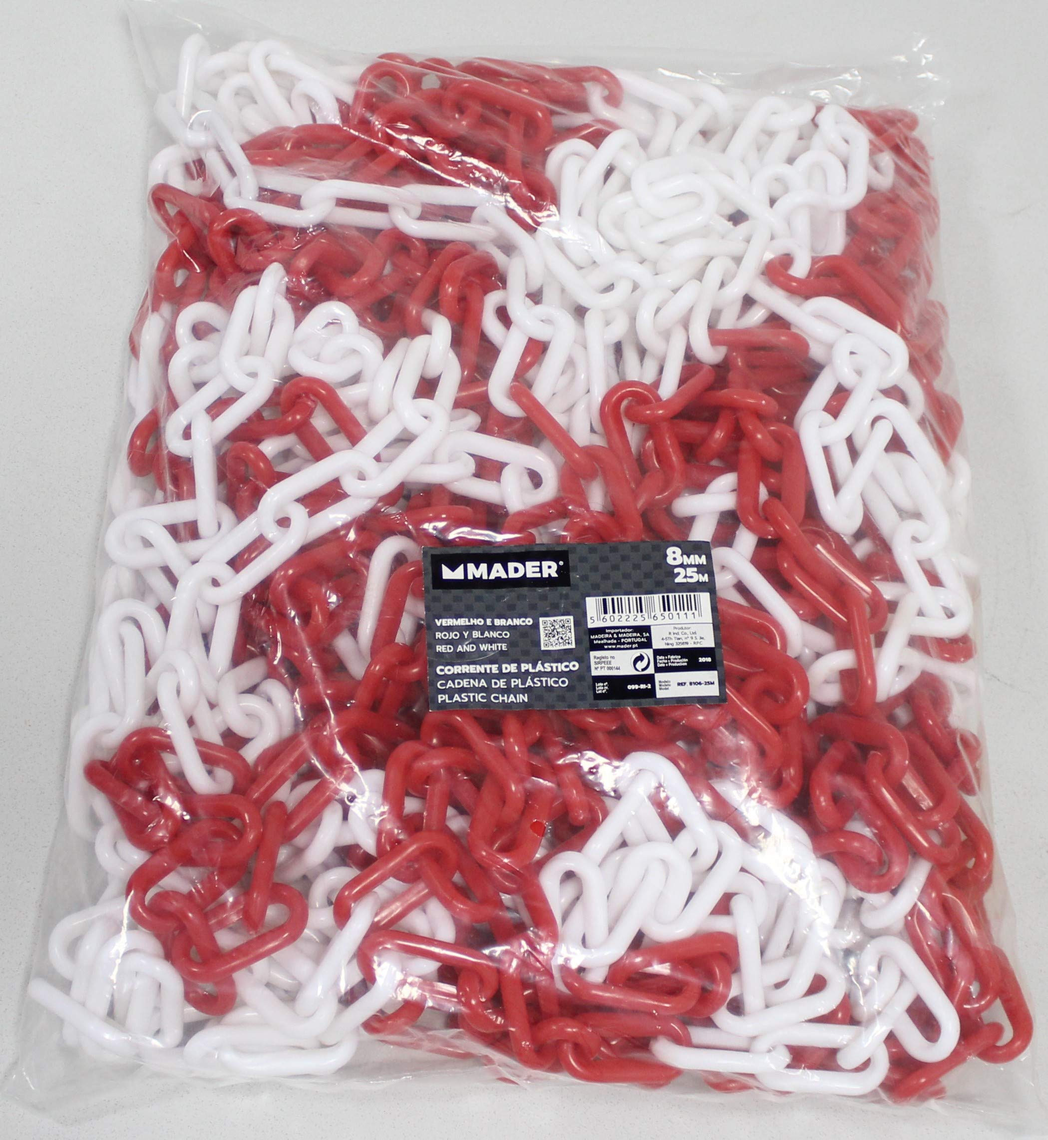 Mader Hardware 65011 Plastic Chain 8 mm x 25 m Red and White-65011, Multicoloured