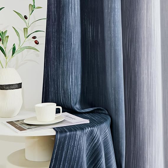 MIULEE Navy Blue and Greyish White Ombre Blackout Curtains, Full Room Darkening Thermal Insulated 84 Inches Long Drapes for Bedroom/Living Room Grommet Window Treatments Modern 52Wx84L, Set of 2