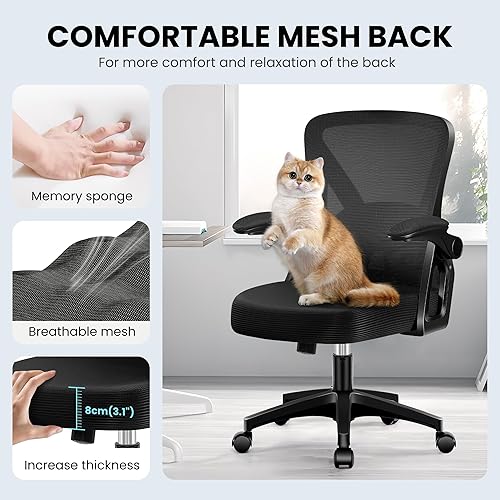 Miniatura 5 de Silla de oficina, sillas ergonómicas de escritorio para computadora en casa, cómoda silla de malla transpirable con soporte lumbar ajustable,