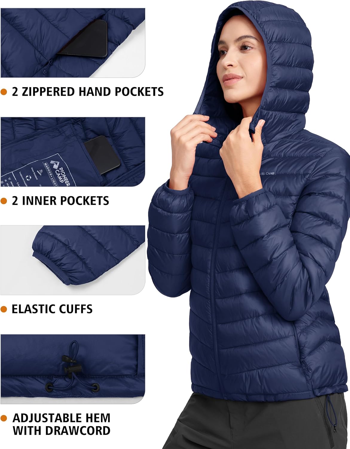 Pioneer Camp Women's Packable Puffer Jacket Winter Light Weight Water-Repellent Quilted Coat with Hood - Image 6