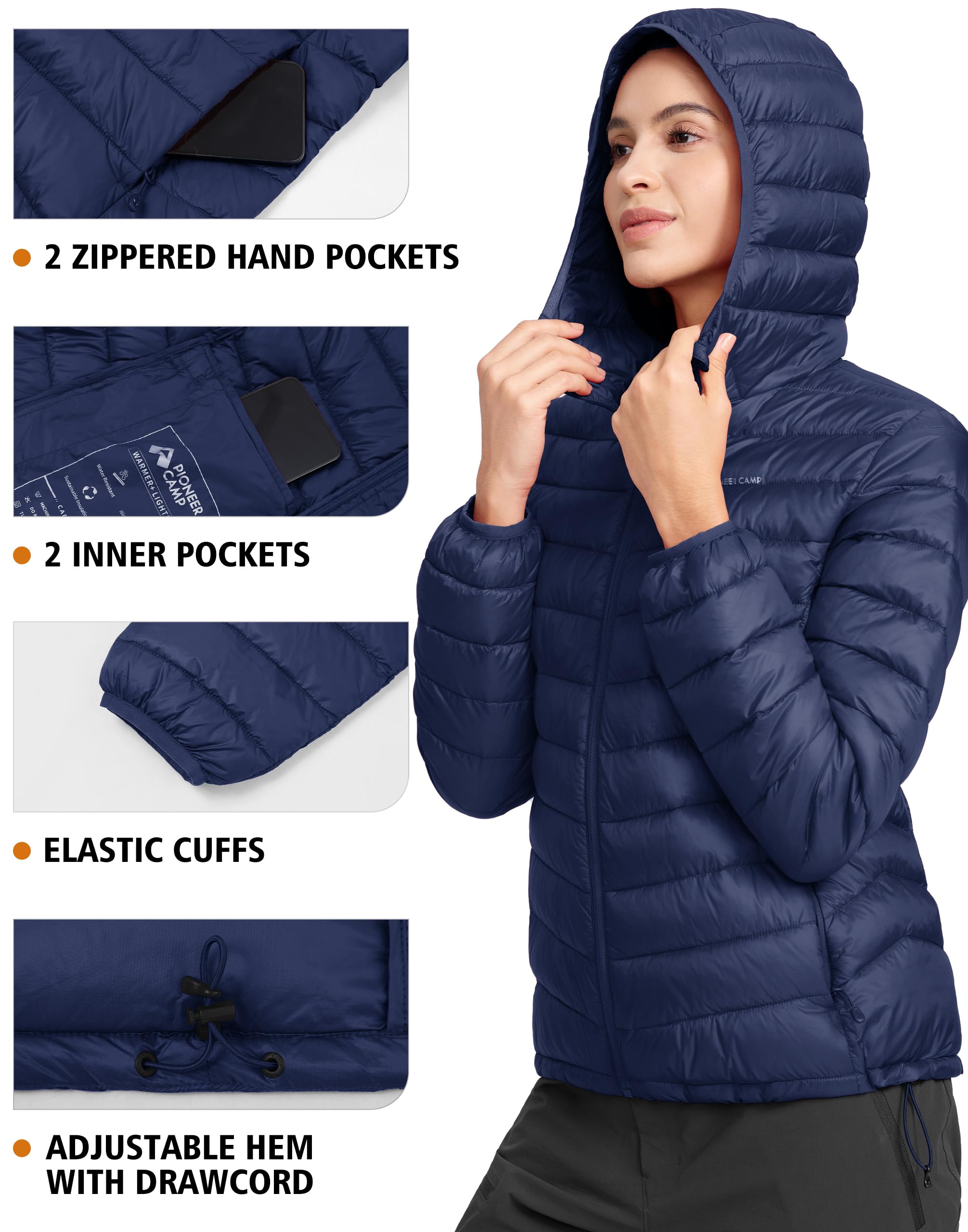Pioneer Camp Doudoune d'hiver légère et imperméable avec capuche pour femme