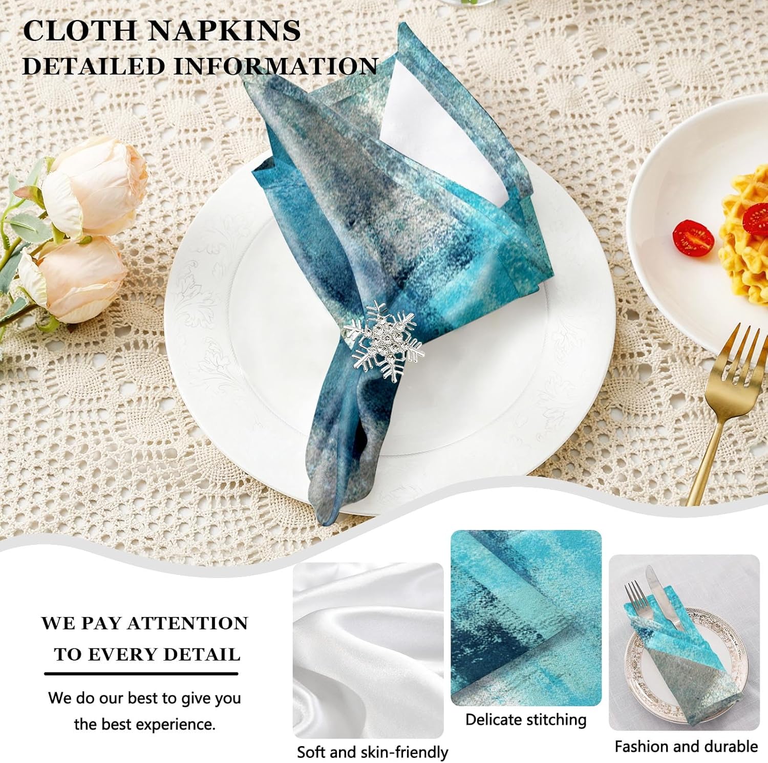 MCALK 4 Each Turquoise Placemats and Cloth Napkins Set of 8, Modern Abstract Art Painted Placemat for Home Kitchen Decor (Placemats 18 "x12 Cloth Napkins 18 "x18)