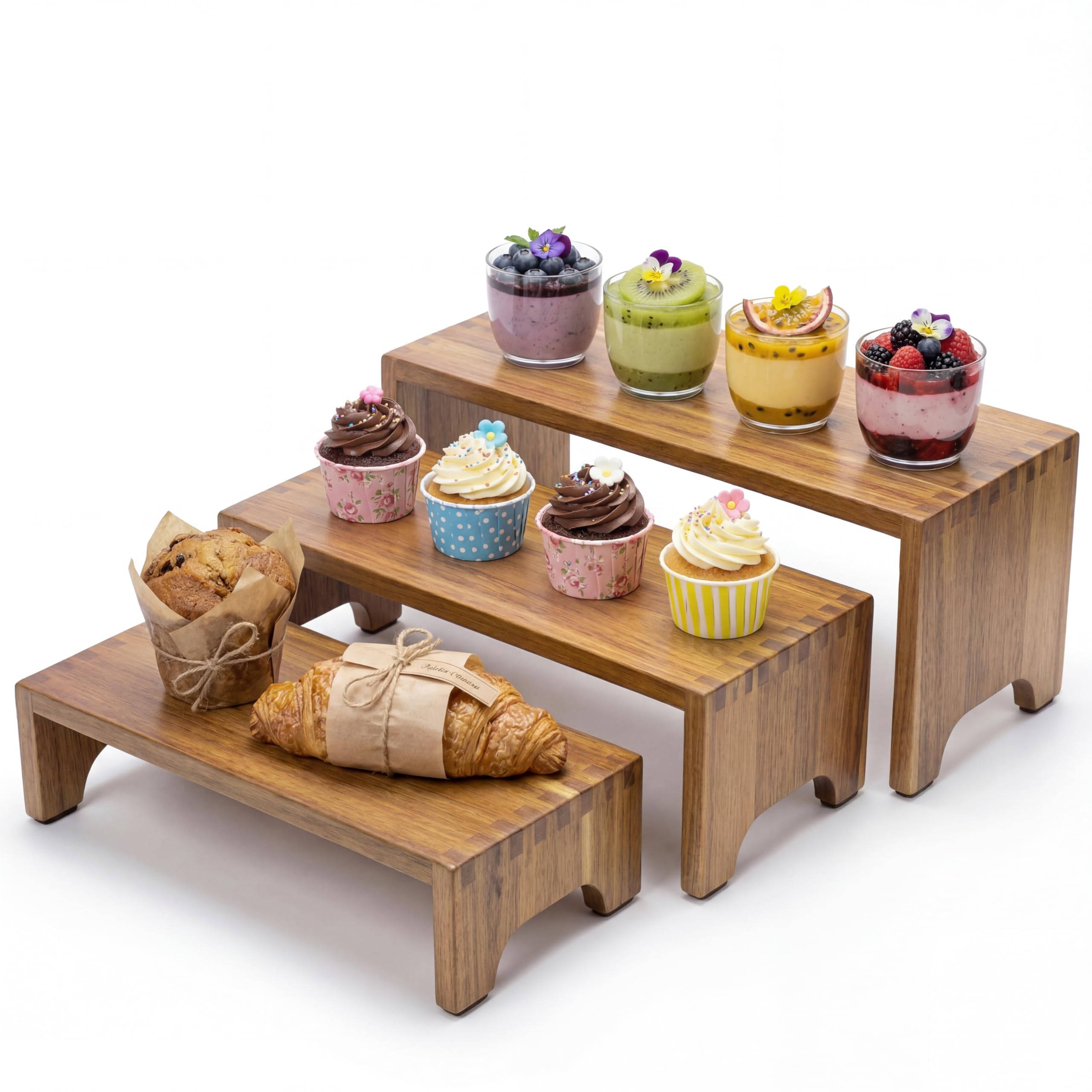 Présentoir à étages en bois d'acacia pour cupcakes, buffet de fête et traiteur