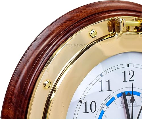 Miniatura 3 de Nagina International Nautical Time Tide - Reloj de marea en base de madera de alta calidad, decoración para colgar en la pared de latón pulido (16