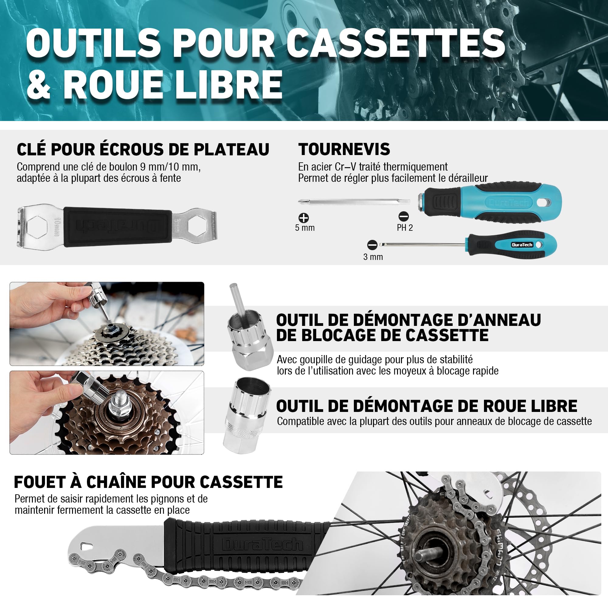 DURATECH Kit d'Outils de Réparation pour Vélo 41 pièces avec Mallette