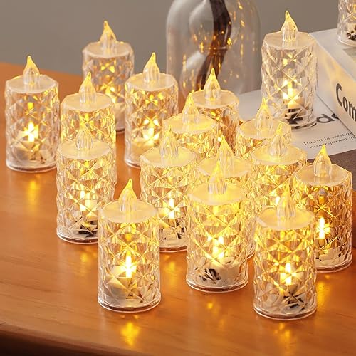 Miniatura 10 de Luces de vela de cristal sin llama, 12 paquetes de velas LED redondas pequeñas parpadeantes alimentadas por batería, adecuadas para bodas, mesas de