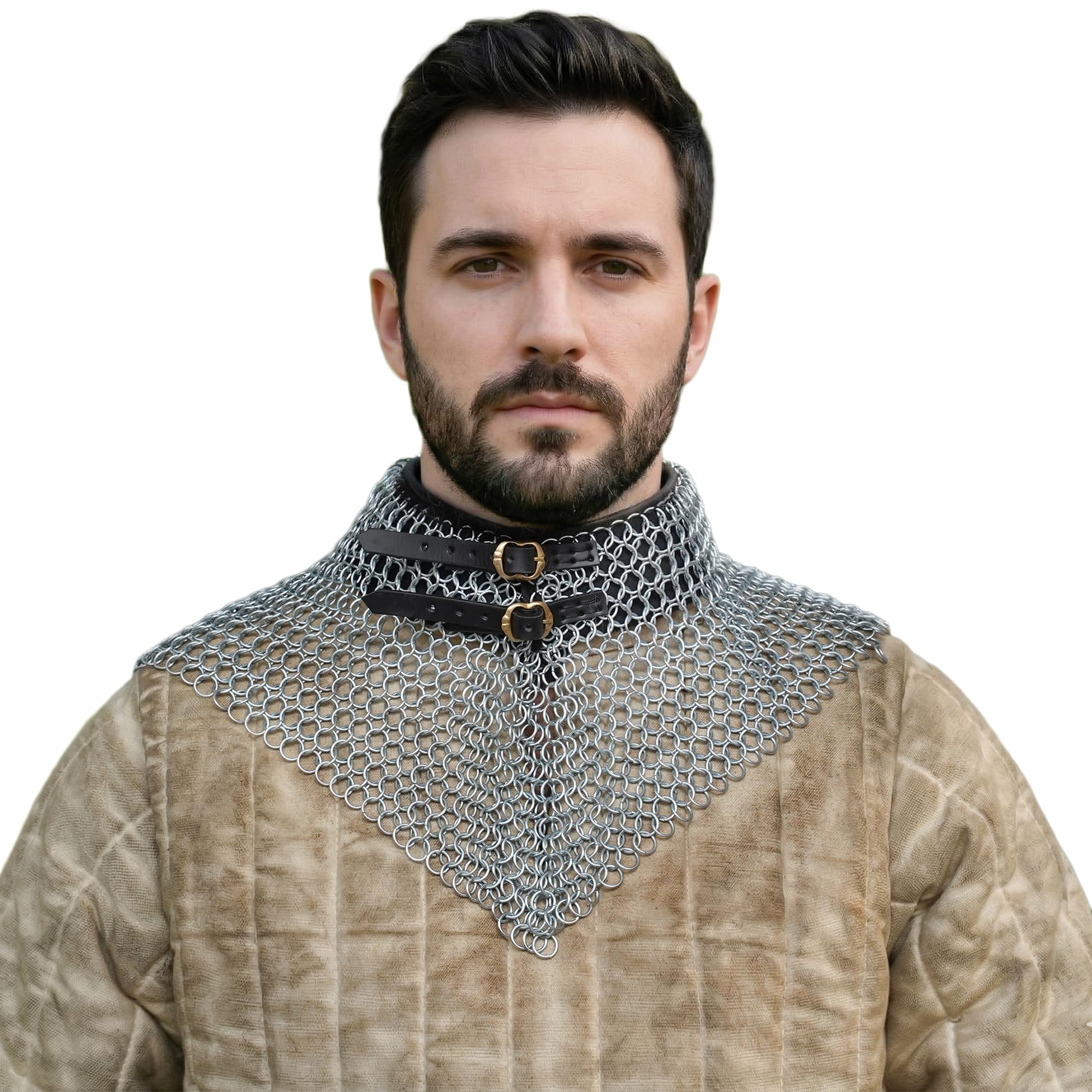 Lord of Battles Collare in maglia di maglia medievale per collo armatura – 10 mm 16G anelli butted in acciaio dolce Maille Collar protezione per il collo