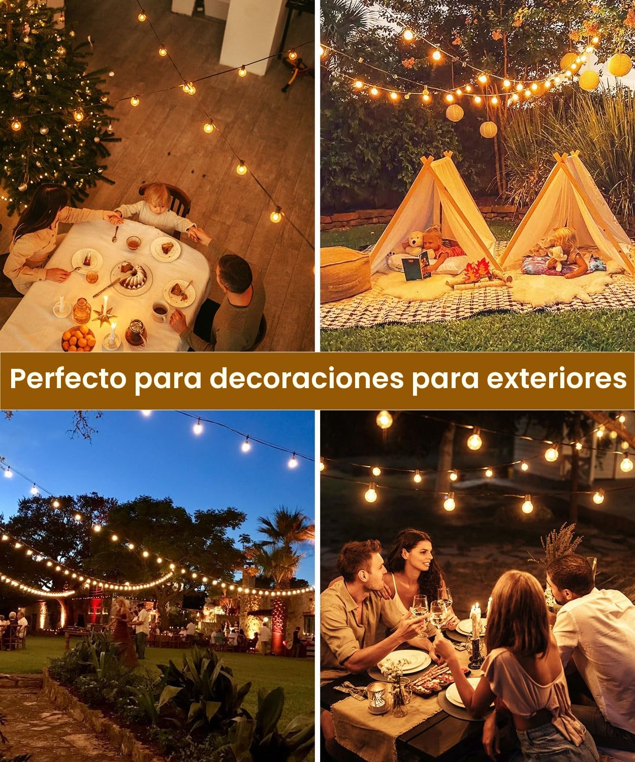 Guirnalda Luces Exterior, 30M 50+3 G40 Bombillas Luces Led Interior Jardin Inastillable, 2700K Impermeable Cadena Luces con Enchufe Ideal para Terraza,Fiestas,Bodas,Patio,Cafe,Pergola,Navid