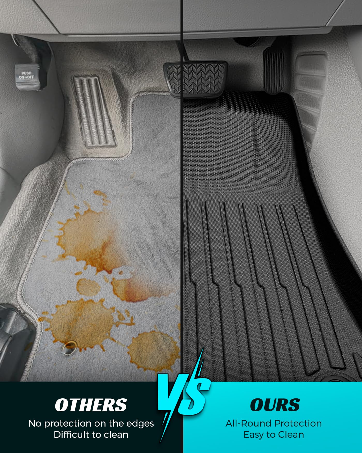 Car Floor Mats for Toyota Camry 2007-2011 All Weather Interior Accessories TPE Tech Rubber Black Front Rear Liners — view 3