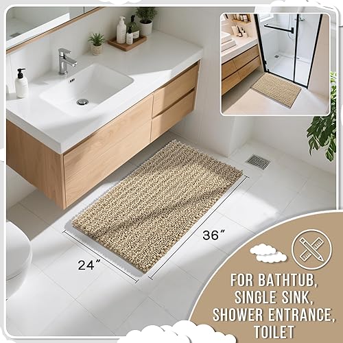 Miniatura 152 de Yimobra - Tapete de baño largo de felpilla, grande de 55.1 x 24 pulgadas, microfibra gruesa, absorbente, extrasuave, antideslizante, peludo, lavable
