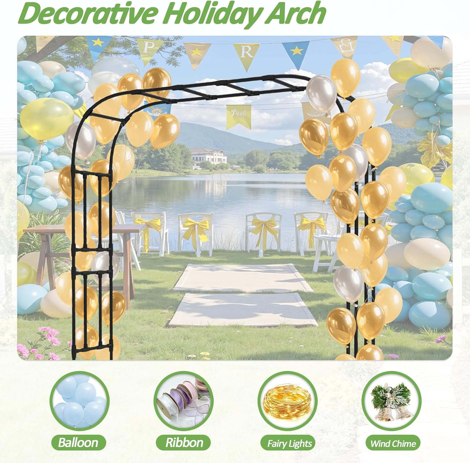 Thickened Metal Garden Arch-98.4"(L)*94.5"(H),Garden Arch Trellis for Climbing Plants Outdoor, Heavy Duty Rust-Proof Iron Arbor Archway for Backyard, Patio, Lawn and Wedding Decorations