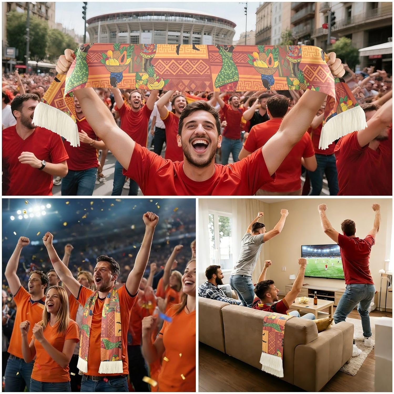 CHIFIGNO African Geometric Sports Fan Scarf Sweat Towel, Soft Polyester Cheering Banner for Soccer Games, Quick Dry Rally Towel