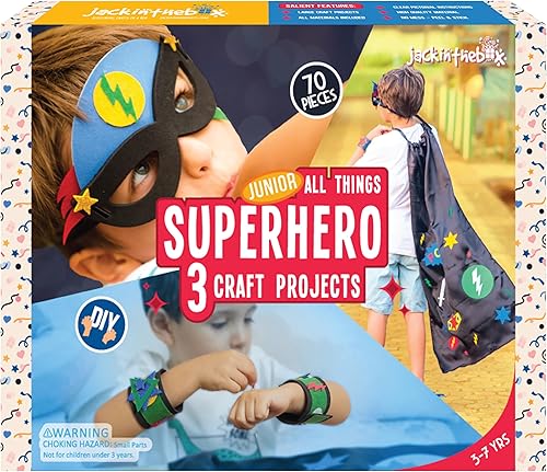 jackinthebox Kit de arte y manualidades de superhéroes para disfraz, haz una capa, máscara y puños, el mejor regalo para niños de 5, 6, 7, 8 años, 3