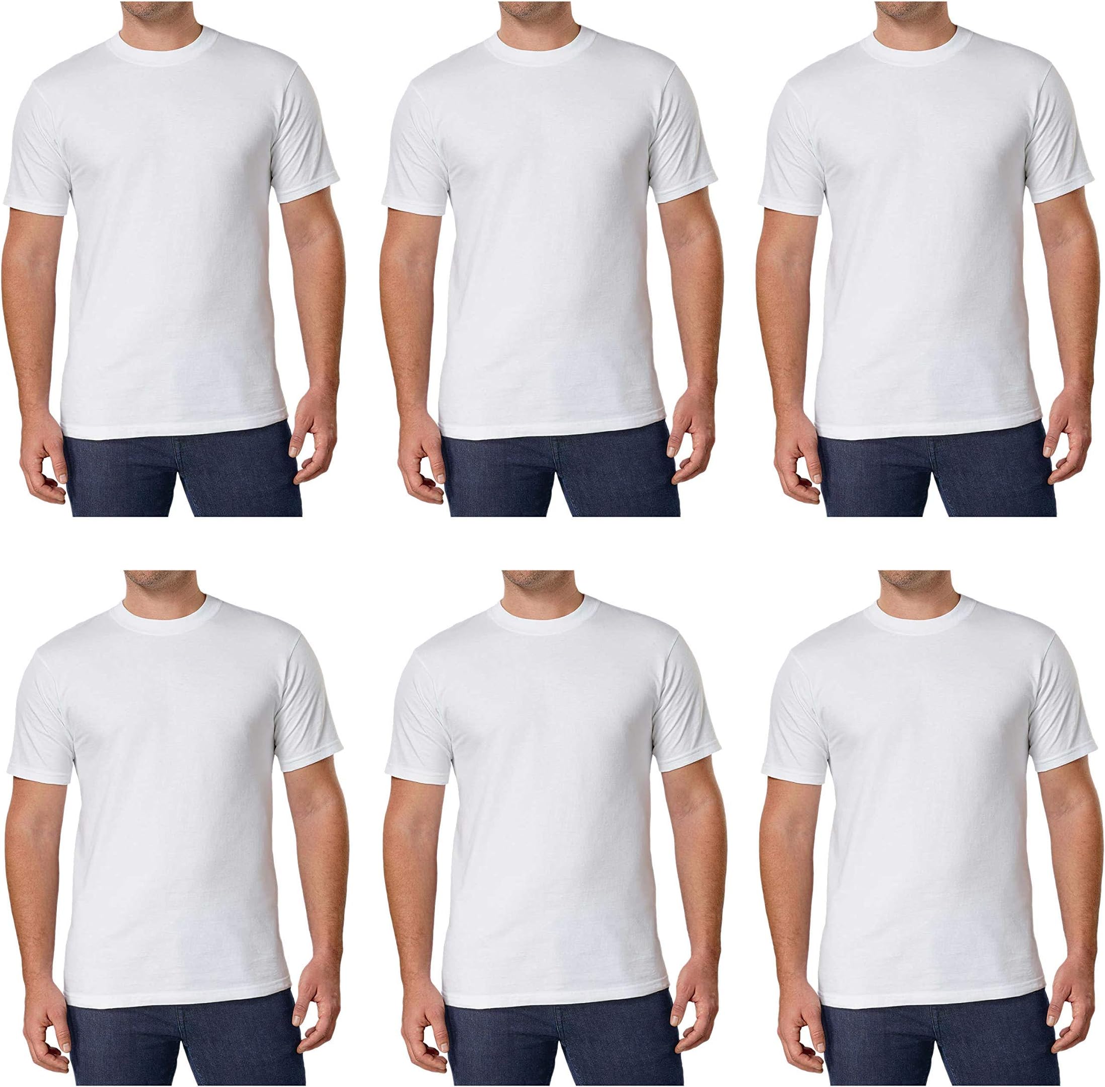 Men's Crew Neck Tee 100% Combed Heavyweight Cotton T-Shirts (Pack of 6)