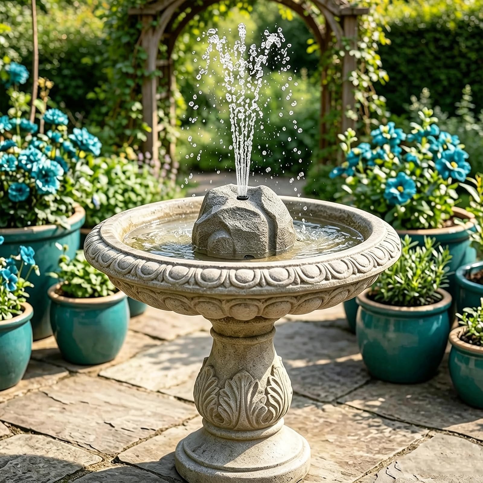 Fontana per Bagno degli Uccelli A Energia Solare | Elemento D'Acqua Automatico Decorazione Di Giardini Ed Esterni,Attira Fauna Selvatica,Facile Da Installare,Include Ugelli