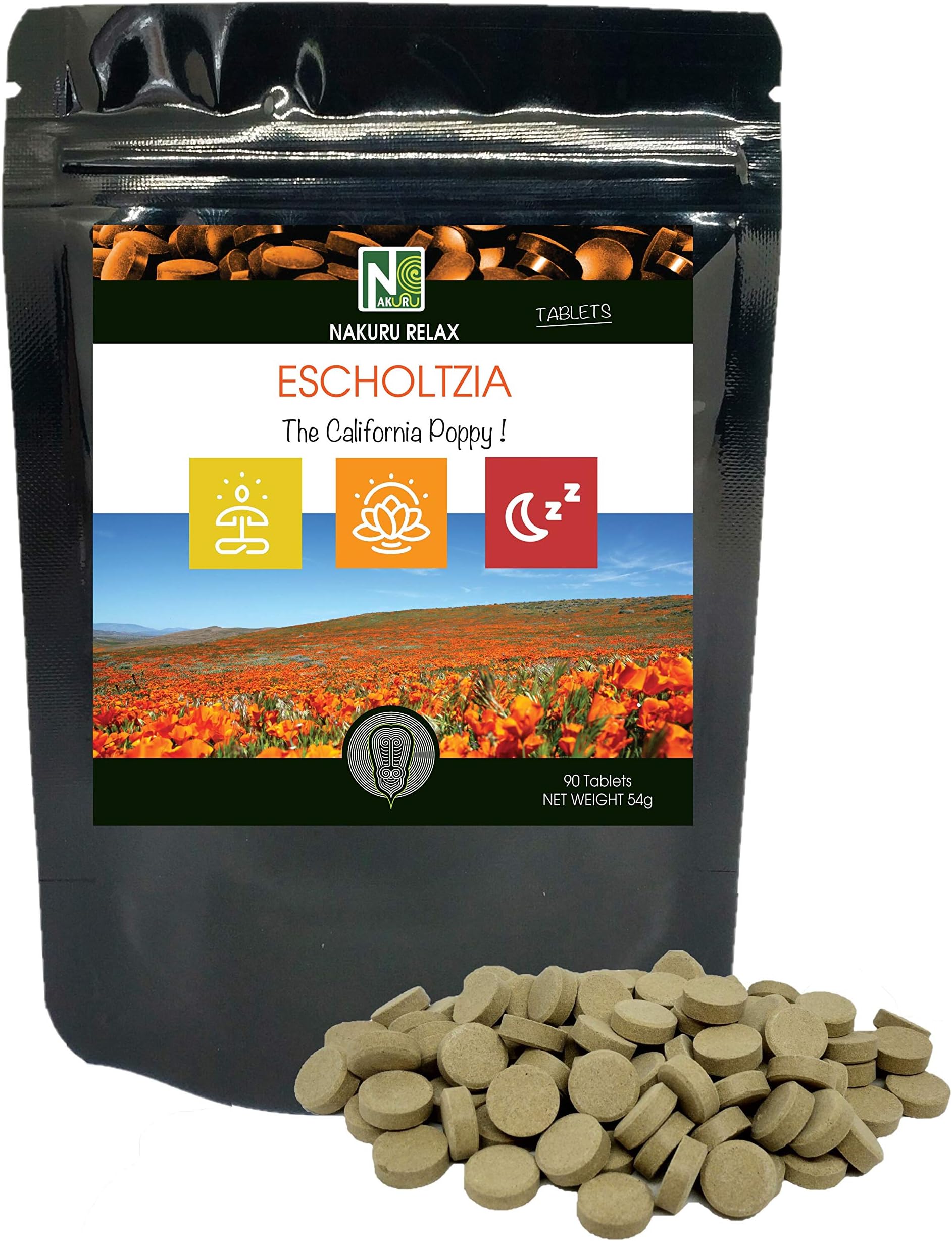 Escholtzia | 90 Tablets of 600mg | NAKURU Relax | Cold Pressed Dried Powder | Analysed and Packaged in France |"The California Poppy"!