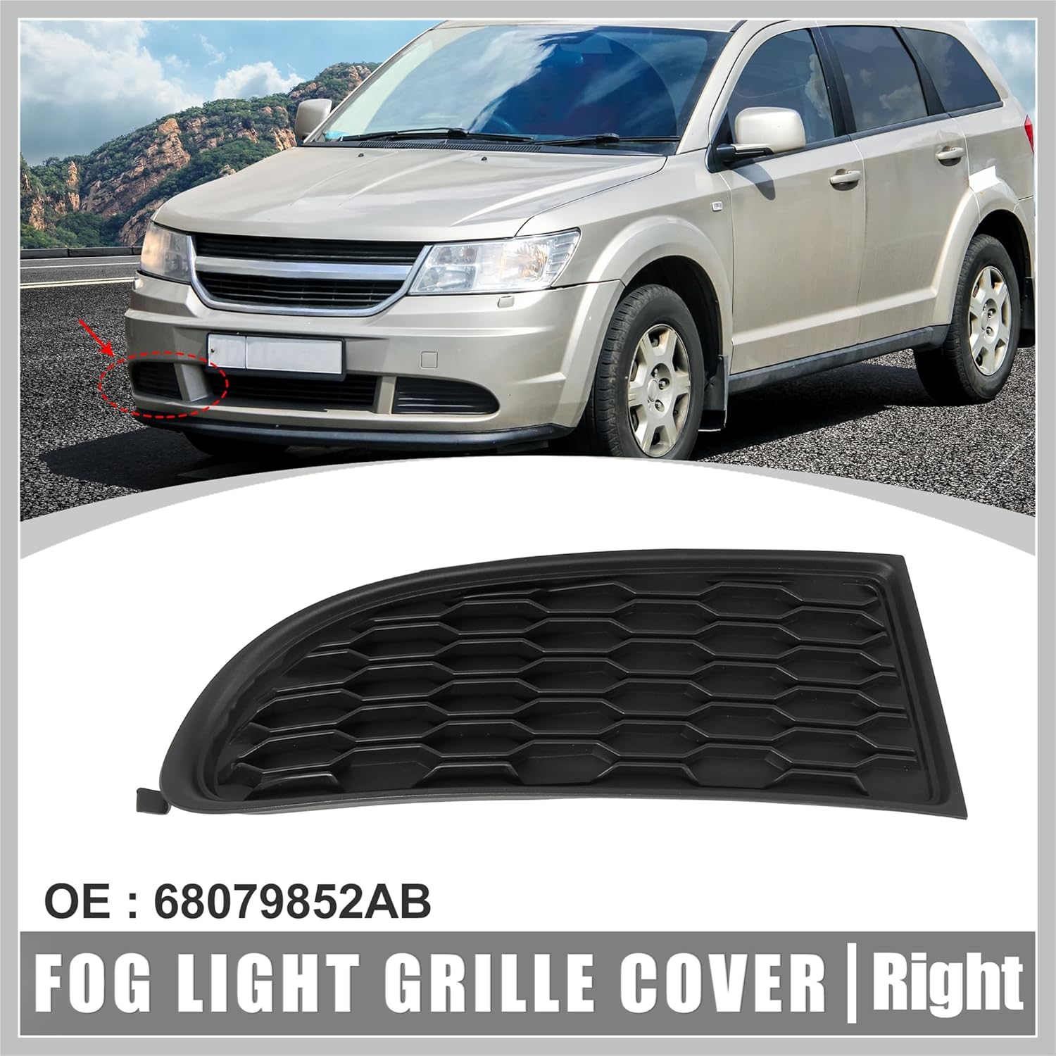 Car Front Bumper Right Passenger Side Fog Light Grille Lamp Cover 68079852AB for Dodge Journey 2014-2017 2019 2020 Replacement Car Parts