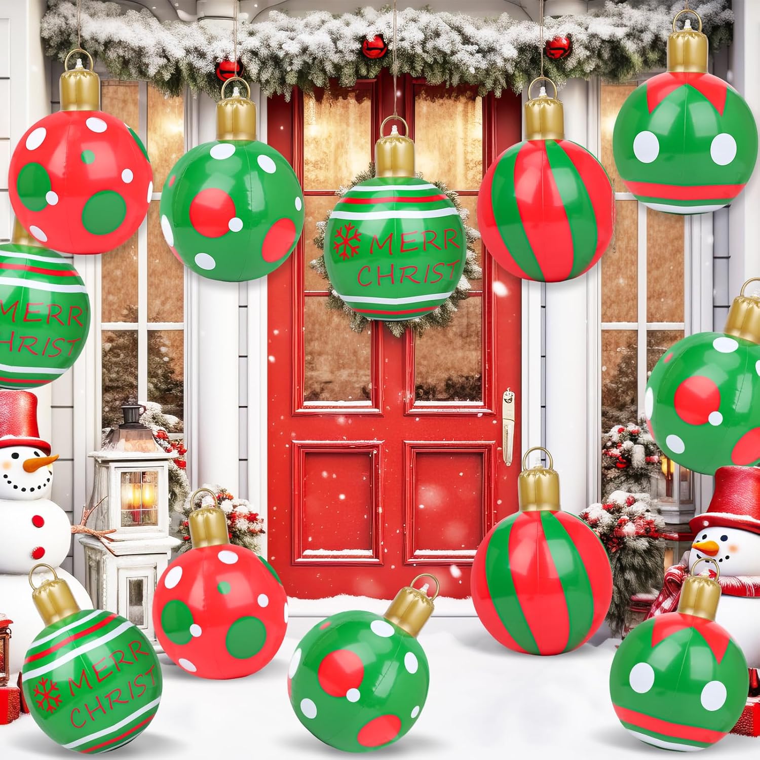 15 Pcs 16 Inch Giant Inflatable Christmas Balls Outdoor Decorations Large PVC Blow Up Xmas Inflatables Ornaments for Tree Front Doors Yards Lawns Garden Porch Poolside Holiday Decor