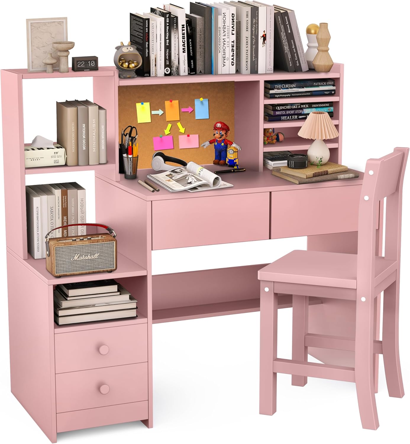 RUPOLX Kids Study Table with Storage Shelf, Pink Kids Desk