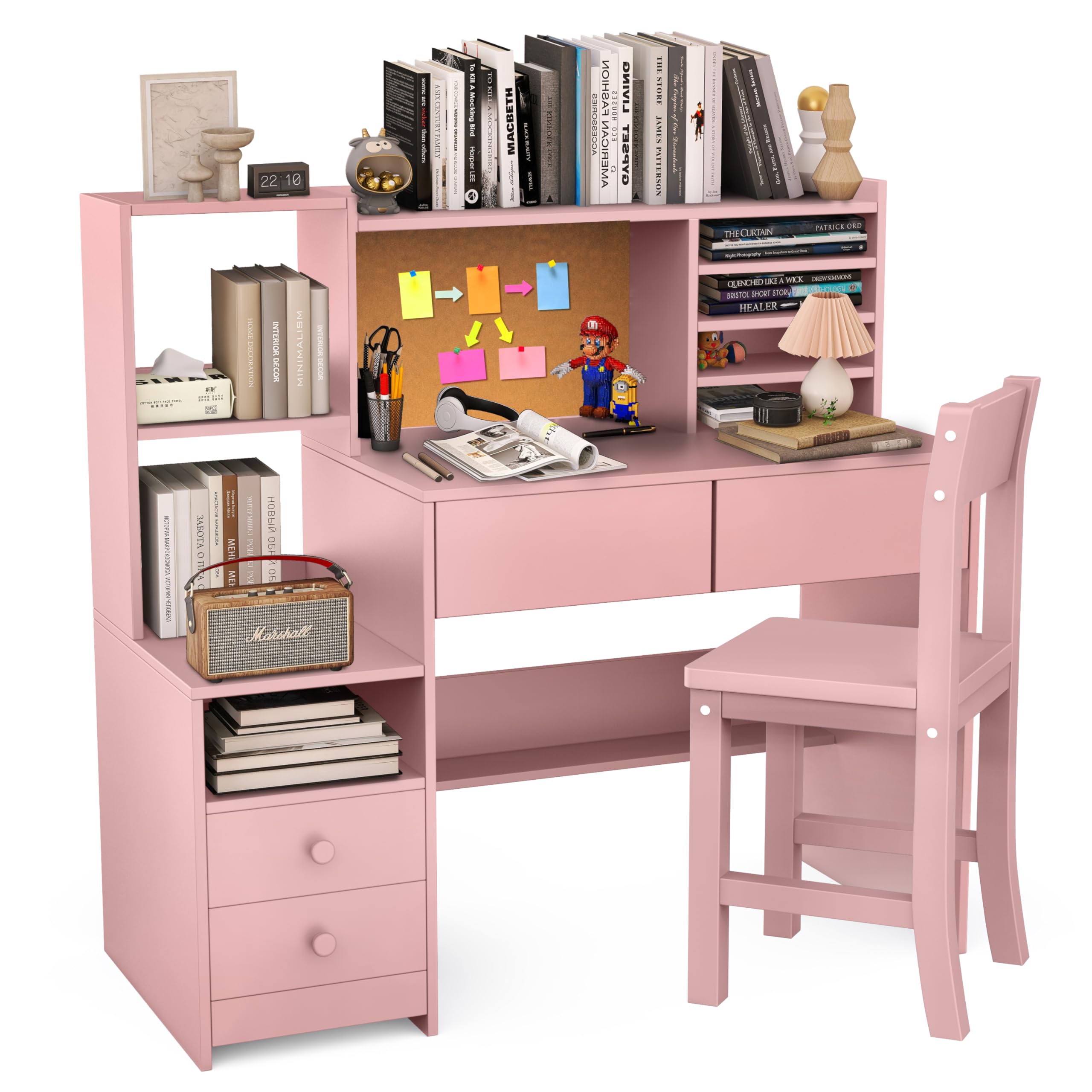 RUPOLXChildrens Computer Desk with Drawers, Pink Kids Desk and Chair Set  for 5-12 Year Old,Kids Study Table with Storage Shelf-oU6k6e - Main Image
