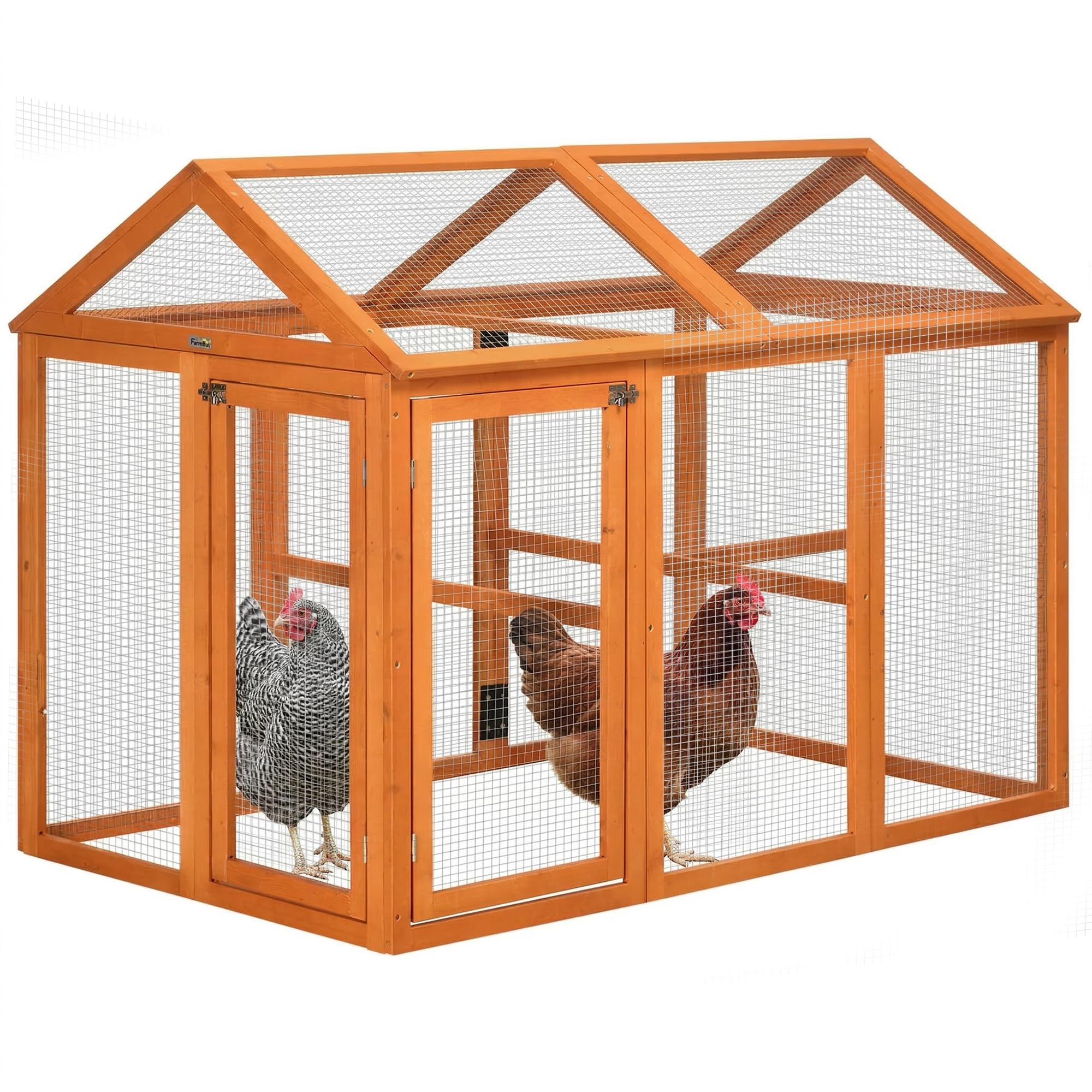 PAWHUT Chicken Run, Wooden Chicken Coop w/ Combinable Design in Orange | Size: 2