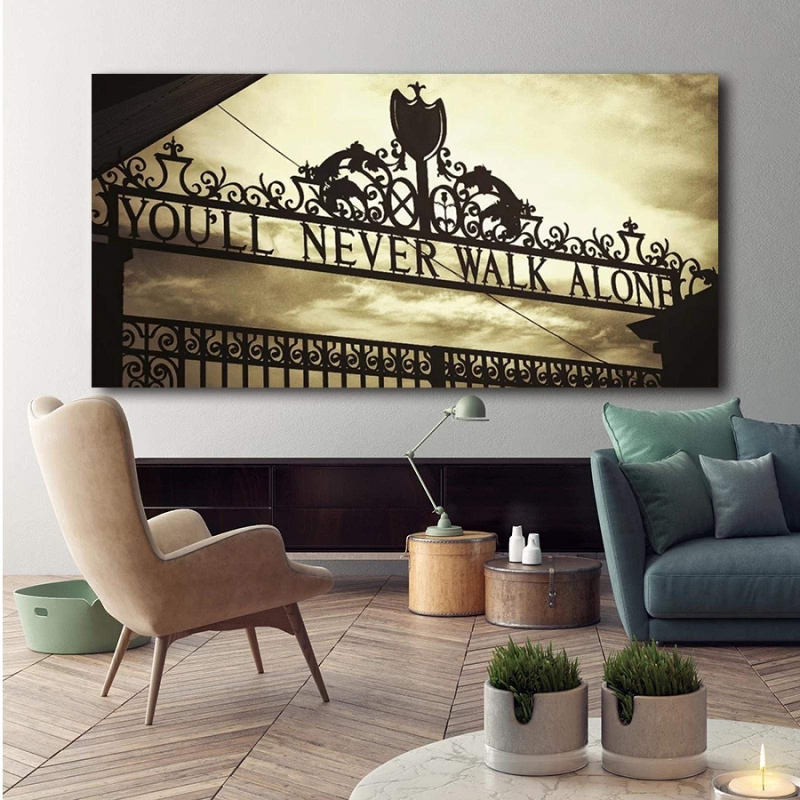 GOFOHIMI Canvas HD Printing Sports Liverpool Iron Gate You'll Never Walk Alone Home Decor Wall Art Posters Modular Picture Mural 50x100cm Frameless