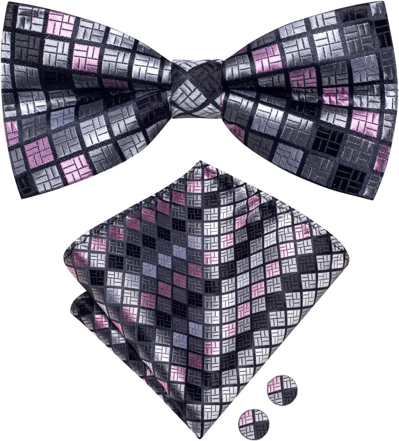 Hi-Tie Bow Ties for Men Pre-Tied Pocket Square with Cufflinks Mens Bowtie Sets for Wedding Formal Party - Image 3
