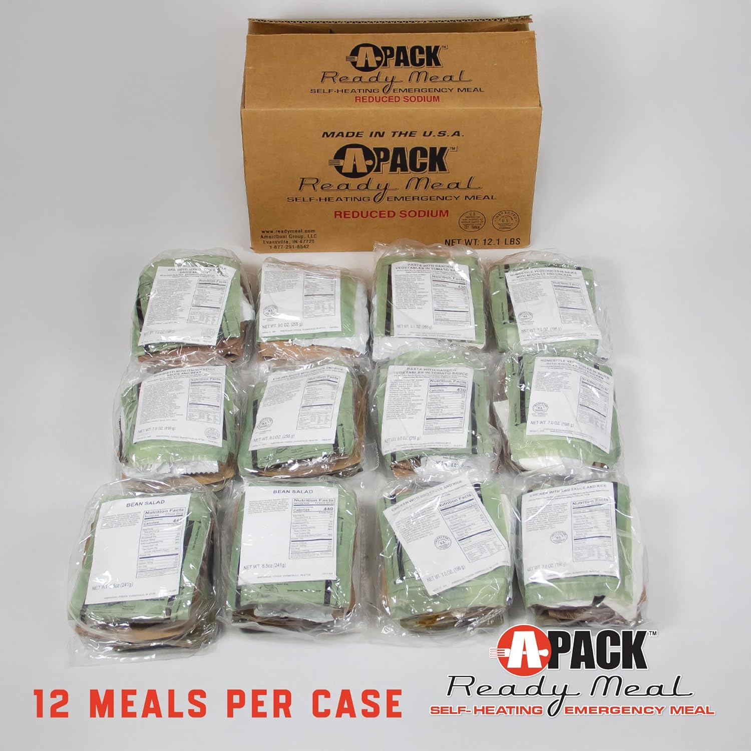 Apack Ready Meal - Ready-To-Eat, Shelf-Stable Meals, Self-Heating, Variety Pack, Camping Essentials, Survival Suppies, 5-Year Shelf-Life, Made in USA