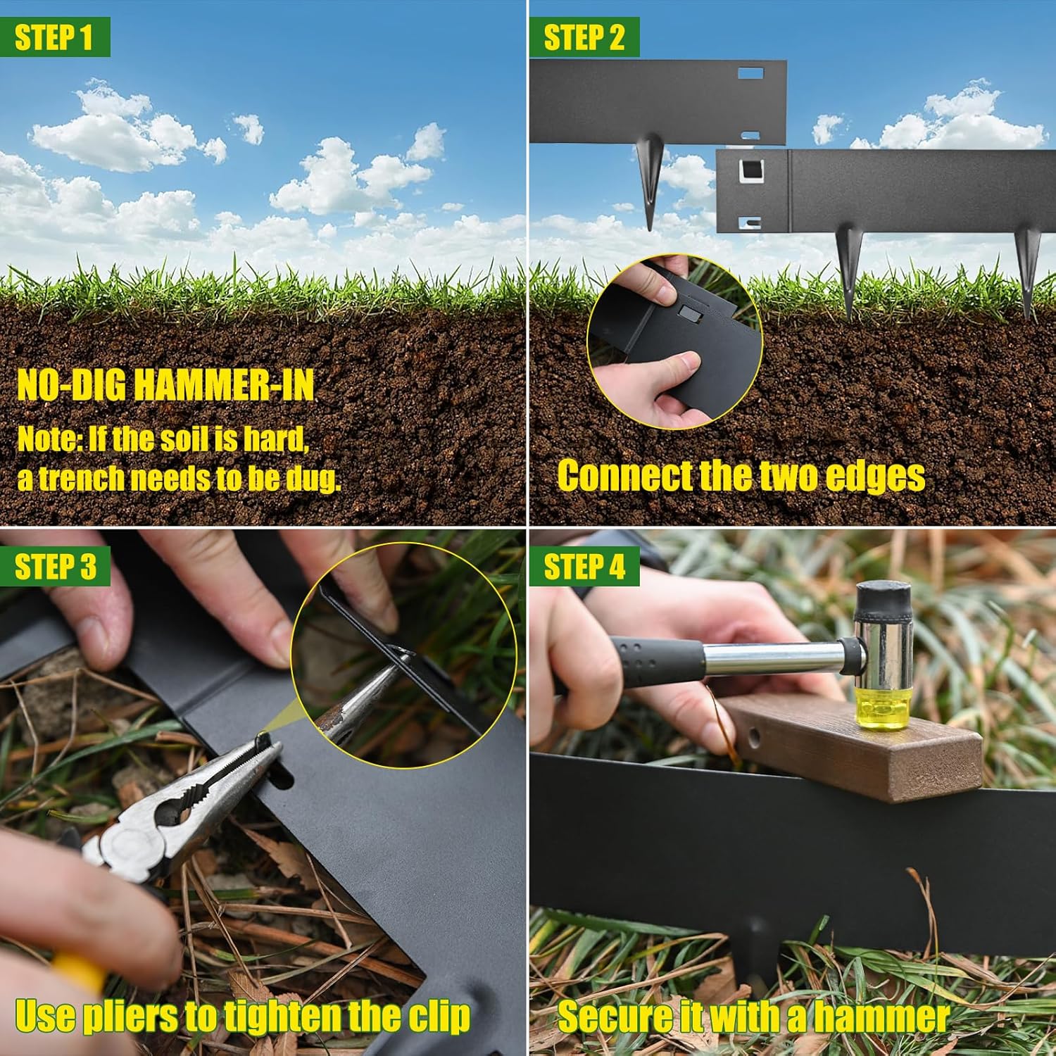 33ft. Metal Edging for Landscaping, 10 Pack 5 Inch Galvanized Steel Landscape Edging for Yard Pathway & Flower Beds, Metal Garden Edging with a Pair of Gloves (Black, 40" L x 5" H Each)