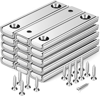 Bar Magnets with Countersunk Hole, 70 Lbs Rectangular Pot Magnets Heavy Duty with Screws for Wall Mounting, 15 Pack Rare Earth Magnets Strips for Home, Garage, 60x13.5x5mm