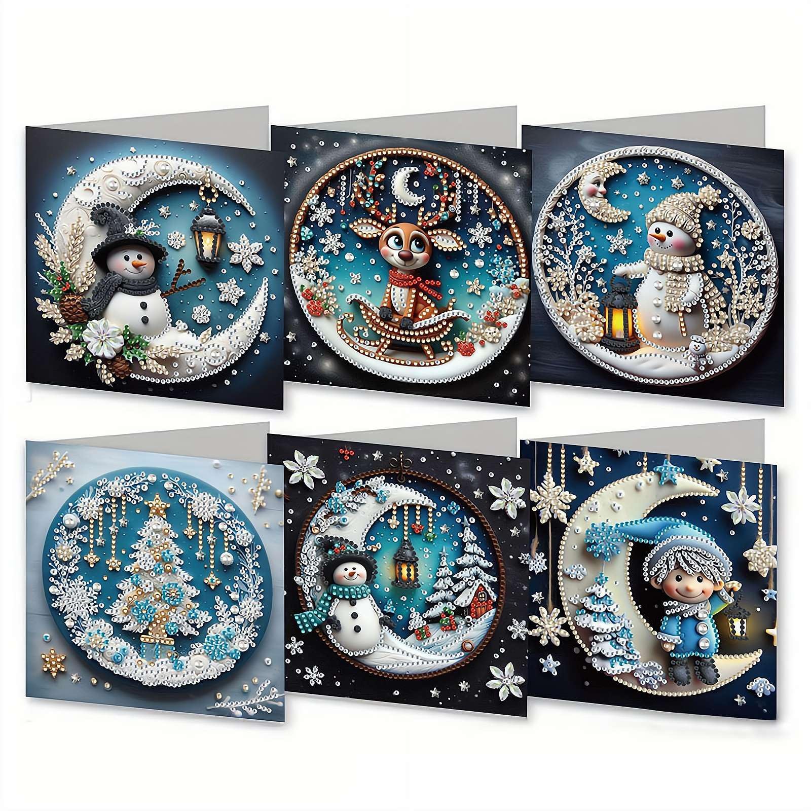 6 Pack DIY Diamond Art Christmas Cards Kits, 5D Diamond Art Painting Christmas Greeting Cards, DIY Card Making Kits for Family Friend Xmas Birthday Gifts