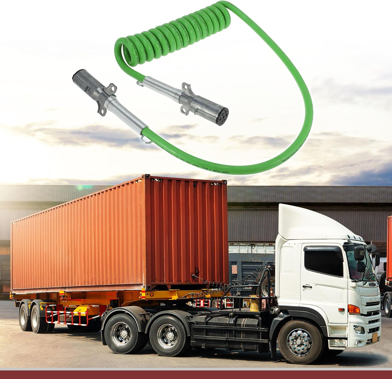 7 Way Long Tail Coiled Electrical Power Trailer Cord Wire Female Plug Trailer Extension Cable for Semi Trucks Tractors 12 Feet Green Zinc Alloy